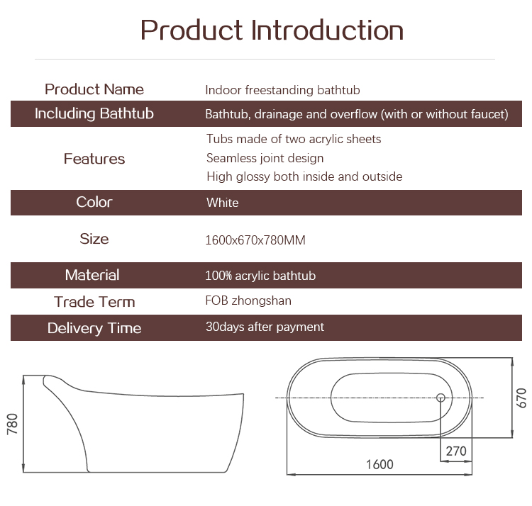 Modern Shaped Backrest Solid Surface Freestanding Acrylic Bathtub