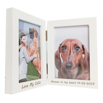 Wooden Double Picture Frame 4x6 - Hinged Folding Dog Photo Frame