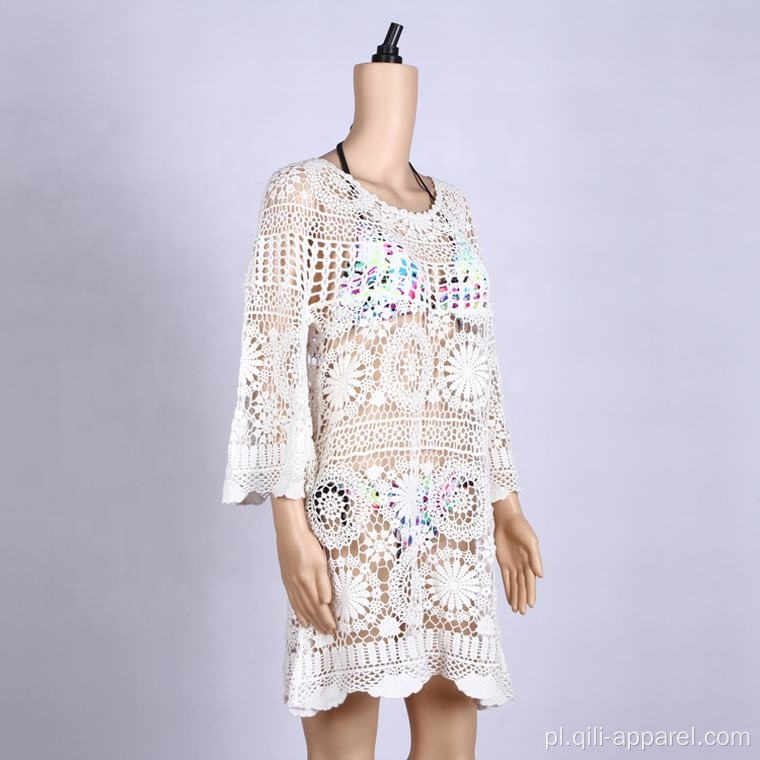 sukienka plażowa sukienka kaftan czeska szydełkowa sukienka plażowa