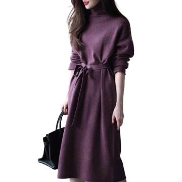 2023 Modest Autumn Washable Red Knitting Women's Dresses with Belt