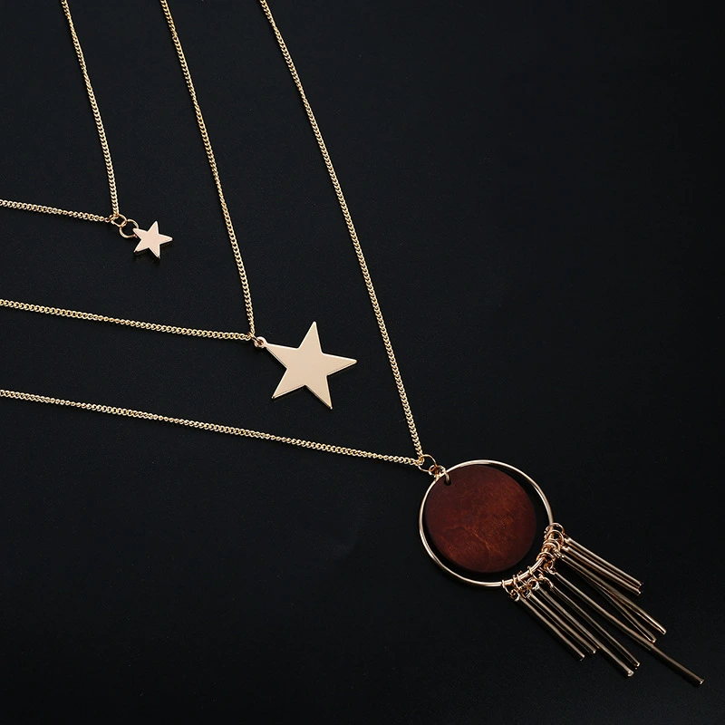 New Style Fashion Alloy 3 Multi Layers Star Pendant Necklace Jewelry