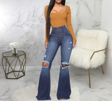 Women Jeans Elastic Waist Bell Bottom