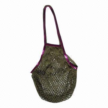 Net Bag in Blackish Green, with Aubergine Palette, Made of Cotton, Measures 58 x 30cm