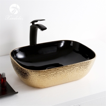 High-End Black Gold Electroplated Bathroom Sinks & Ceramic Washbasins