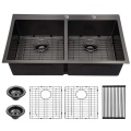 30" under counter double bowl wash kitchen sink