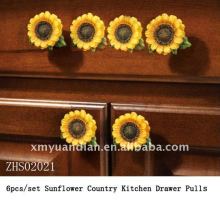 6 PCs Sunflower Country Kitchen Drawer Pulls