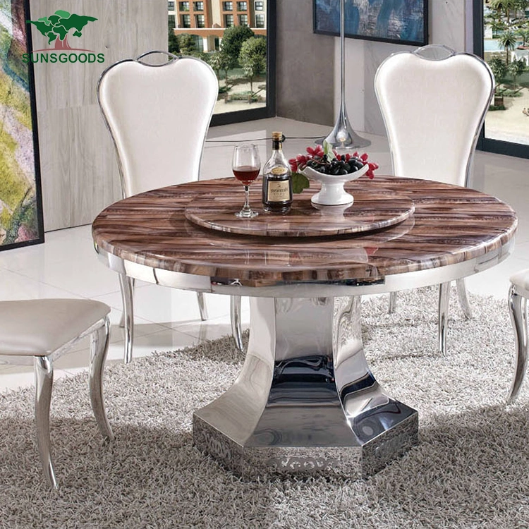 New Design Stainless Steel Marble Top Hotel Banquet Wedding Dining Table