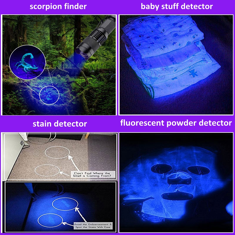 Mini Zoomable Single Mode Ultraviolet Led Blacklight Flashlight UV 365nm Flashlight For Money Detector Leak detector