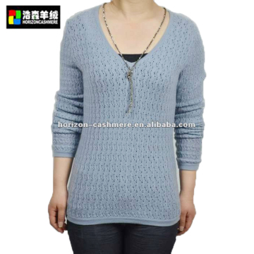 High Quality Pure Cashmere Pullover Sweater, Ladies Plain V Neck Pullover Sweater