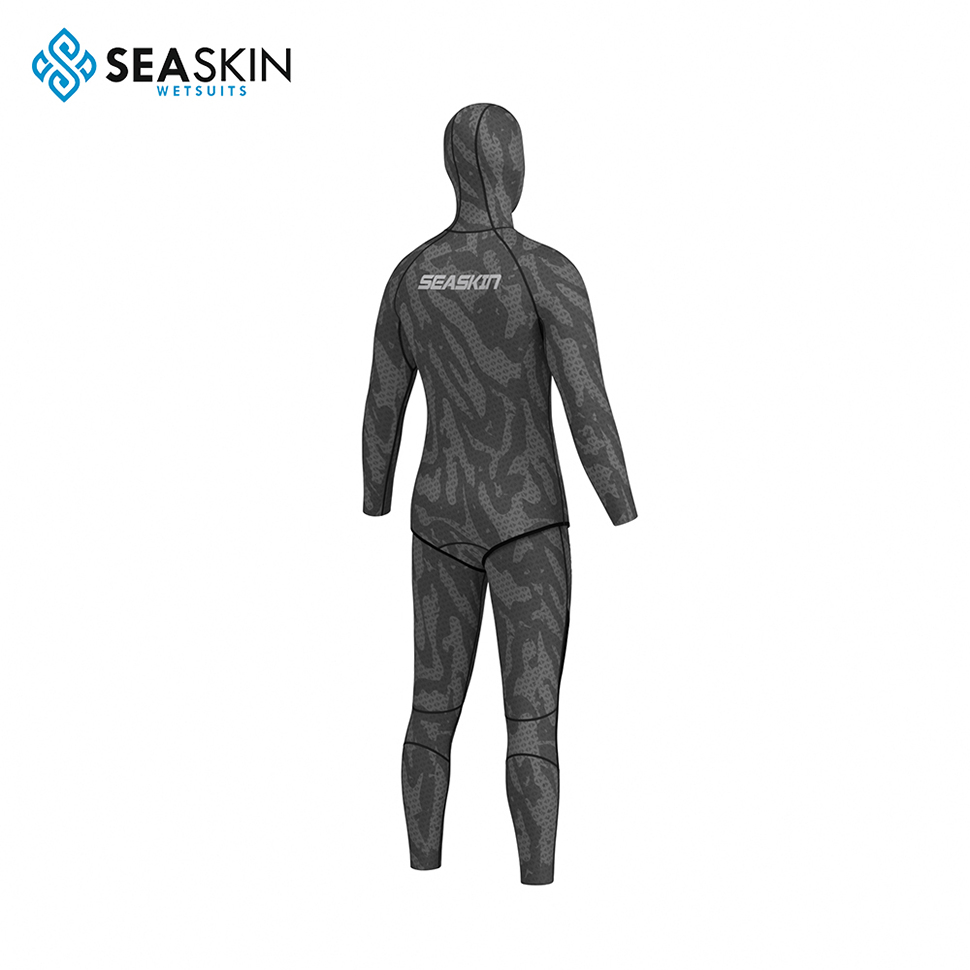 Seackin άνδρες 3mm καμουφλάζ δύο κομμάτι hoodie neoprene κοστούμια αναπνευστήρα freediving camo spearfishing wetsuit