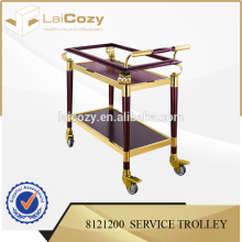 Hotel golden service trolley/ service trolley for hotel restaurant/wooden food service cart for hotel
