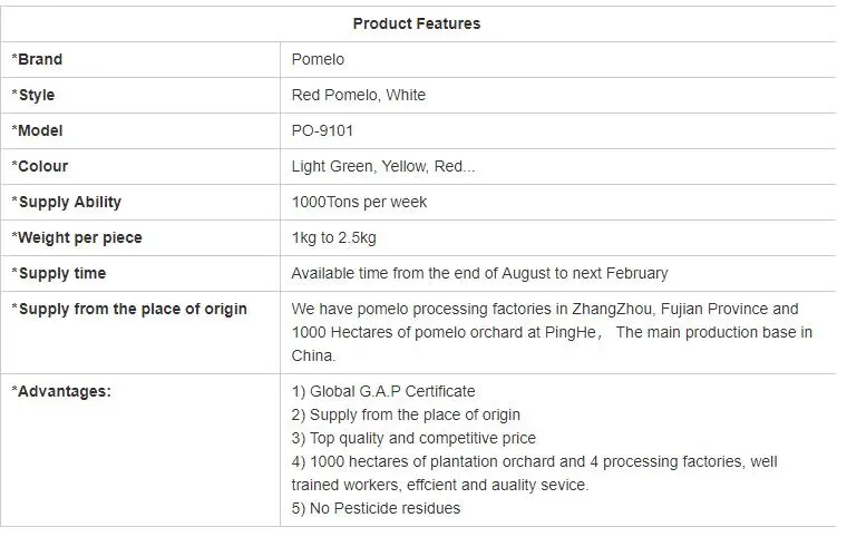 Pomelo New Crop of Fresh Honey Pomelo Wholesale Price From China