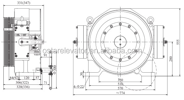 Passenger Lift Motor Torin VVVF Gearless Elevator Traction Machine