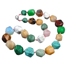 Mixed Stone Irregular Faceted Tumbled Stone Beads Knotted Stone Necklacer