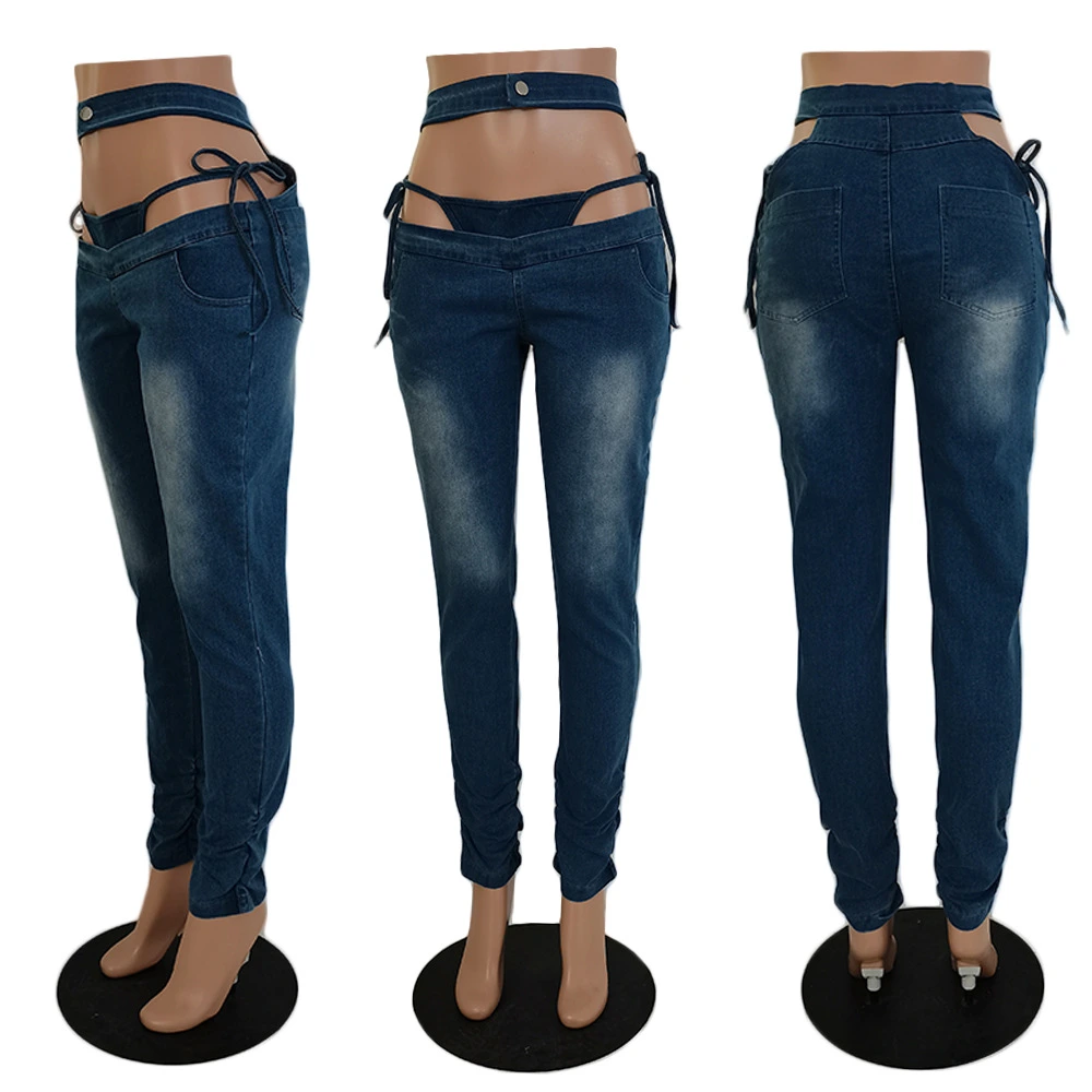 2021 Hot Selling Sexy Slim Fit Denim Women′ S Pants Street Style Straight Fashion Black Blue Jeans