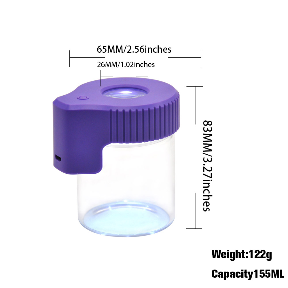 Wholesale transparent glass storage case with LED light Container 155ML stash jar storage jar custom logo glass pill case