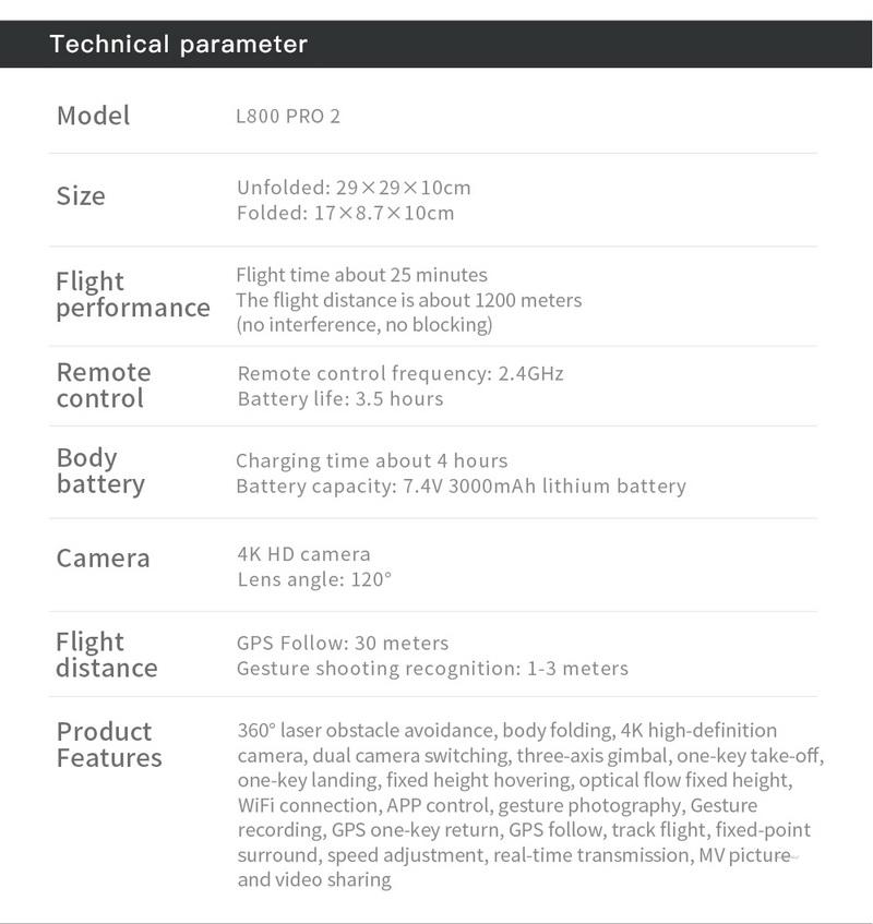 L800 PRO2 360 Laser Obstacle Avoidance Three Axis Gimbal Brushless GPS HD Aerial Photography Folding Quadcopter