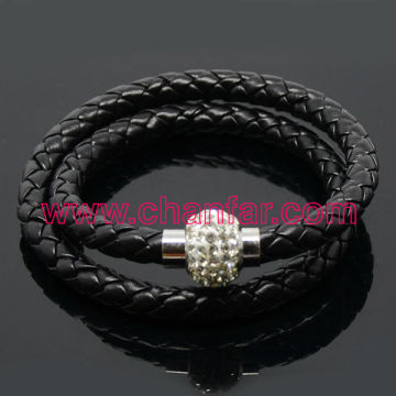 Fashion Black Woven Leather Bracelet ,Double Woven Bracelet