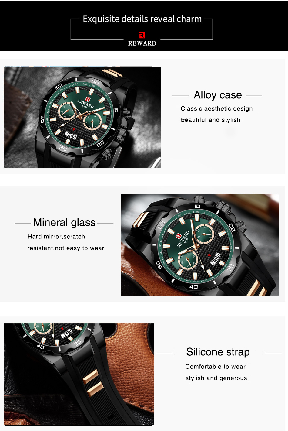 REWARD 83008M Chronograph Watch Quartz Men Watch Military Sports Watches Rubber Strap Relogio Masculino