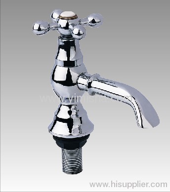 Brass Chrome Plated Antique Faucet For Basin With Long Bibcock And Cross Zinc Handle 