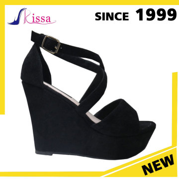 Fancy china black women party high heel platform wedge shoes