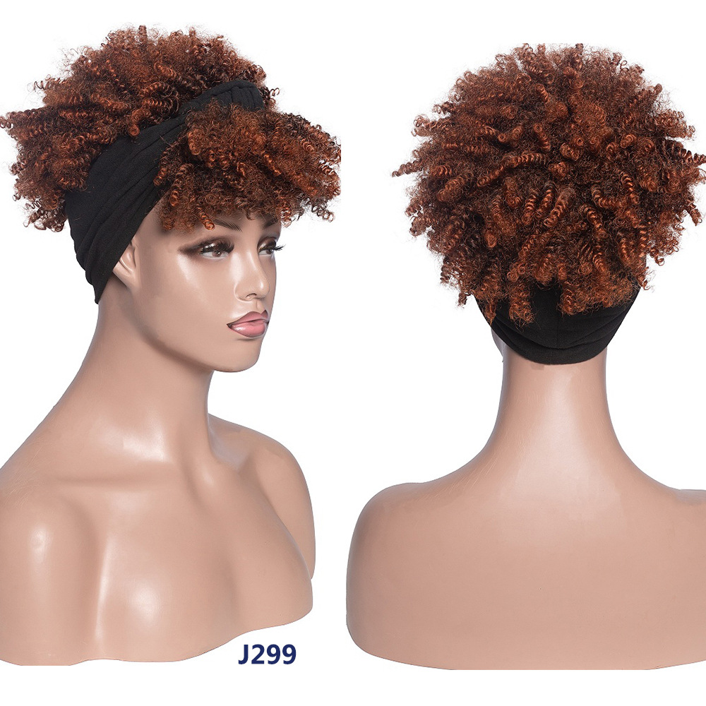 Wholesale Fashion Headbands Black Short Afro Wig Synthetic Braiding Wigs African Kinky Curly Box Wrap Puff Turban Hair