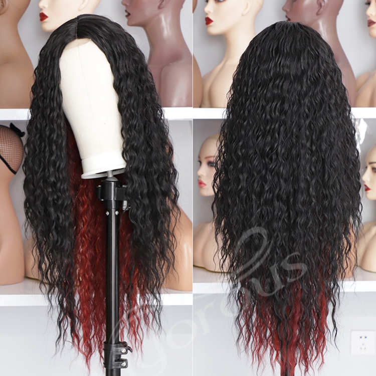 Highlight Long Kinky Curly Manufacturers High Temperature Long Lace Frontal Wigs Synthetic Hair Black Women