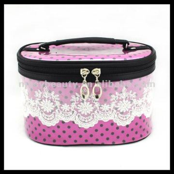 Pink pvc makeup case with lace