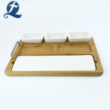 Home Multifunction Ceramic Plate With Wooden Dish