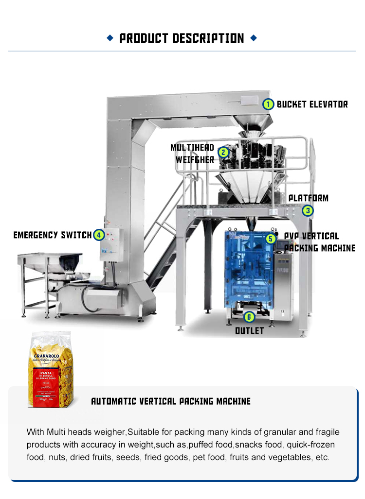 Factory Price PVP Automatic Vertical Packing Machine For Granular Products Nuts Chips Puffed Food With Multihead Scale Solution