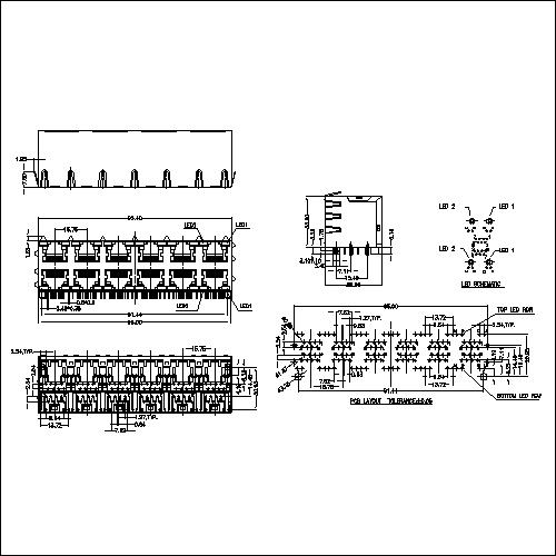 ATRJ5921-DBXXXF RJ45 CONNECTOR 2X6 PORT WITH LED EMI 8P8C SHIELD THRU-HOLE