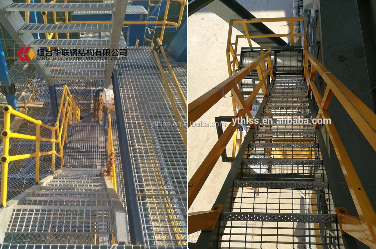 Galvanized Steel Stair Tread with Yellow Abrasive Anti-slip Nosing at Factory Price