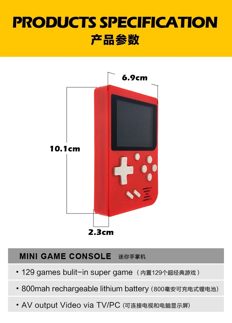 Portable Retro Mini Pocket Handheld Game Player Support TV Output Video Game Console with 129 Classic Games