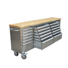 Smooth rolling 96inch stainless tool chest with quality wooden top