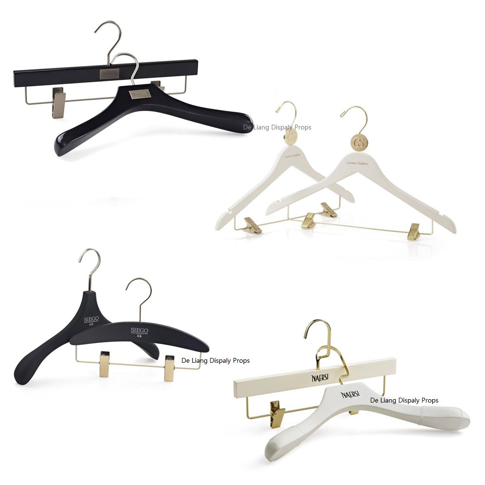 DL523 2019 wholesale new fashion Custom Made Black Wooden Clothes Hangers with metal hook suits