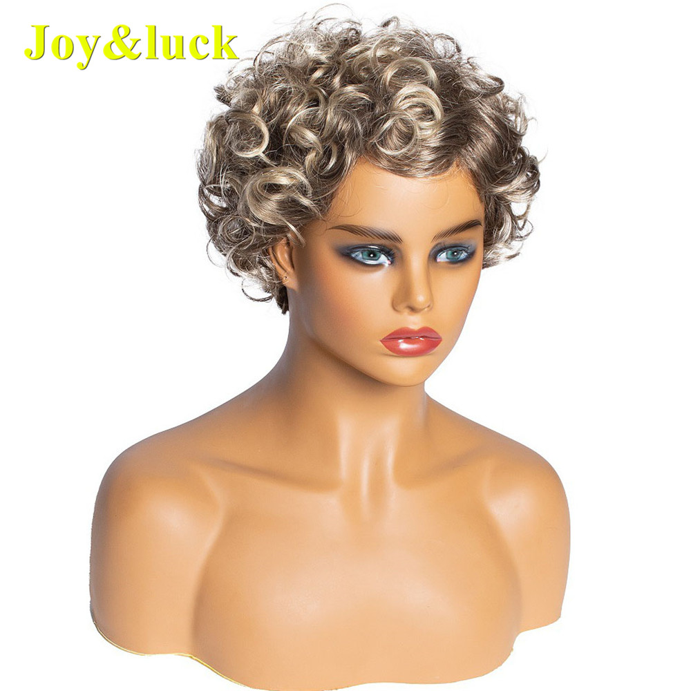 Wholesale Prices for Black Women Machine Made Party Side Part Brown Ombre Blonde Pixie Cut Short Kinky Curly Synthetic Wigs