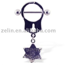 handcuff nipple jewelry with dangling star,nipple ring,316L jewelry