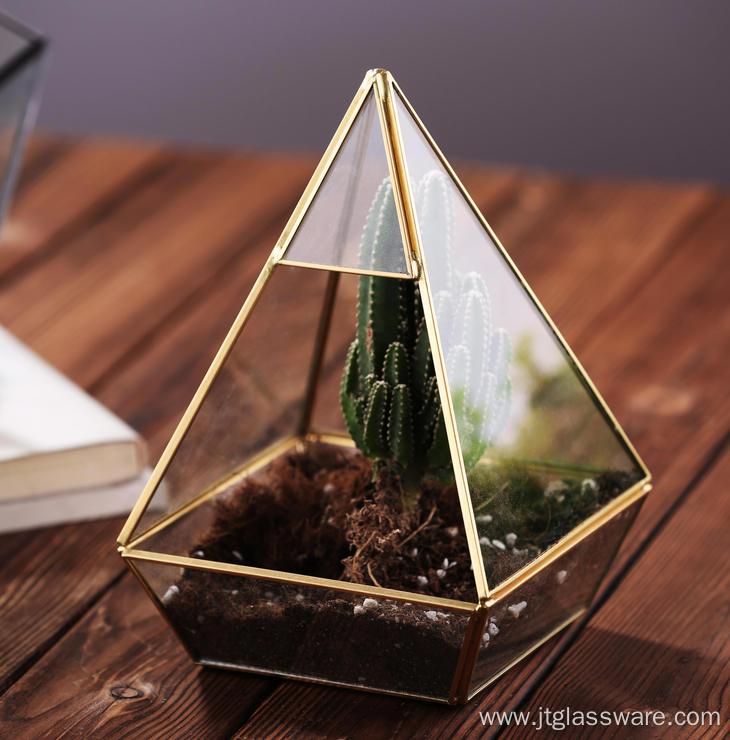 Succulent Geometric Glass Terrarium for Gold Wedding