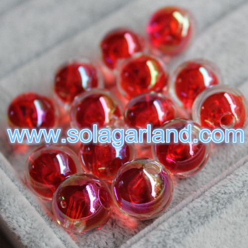 Abalorios chapados en arcoíris redondos de acrílico de 16 mm, abalorios de medio agujero perforado para hacer joyas