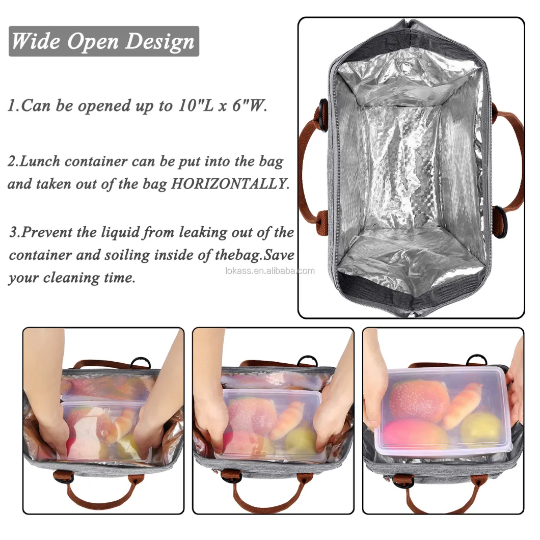 Wide-Open Thermal Snacks Organizer Lunch Carry Tote Bag Insulated Lunch Bag for Women Lunch Bag with Shoulder Strap Bag