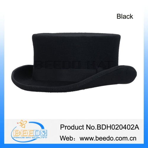 High quality wool felt black magician round silk top hat