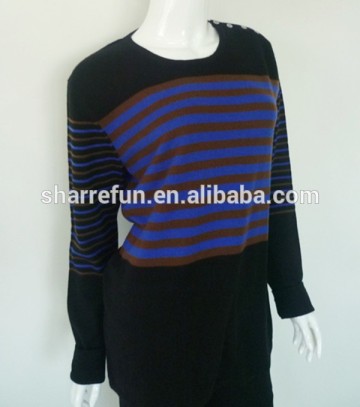 basic style women's pure cashmere striped pullover