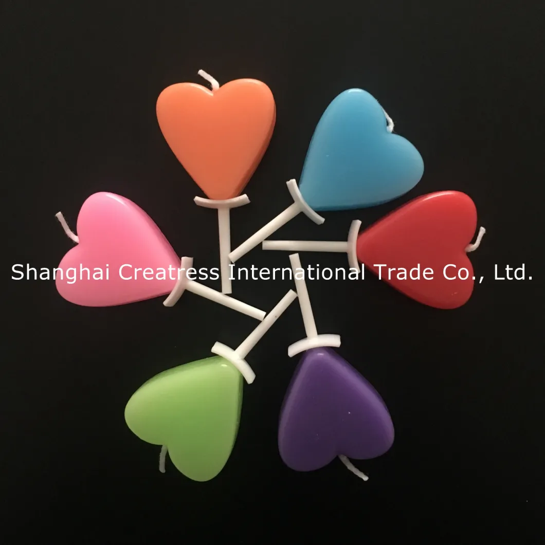 Customer Customized Assorted Colour Available Heart Candle Birthday for Cake