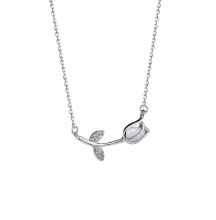 Copper Rose Tulip Flower Necklace Rose Gold Plated Jewelry with White Rhinestones and Shells - Wholesale