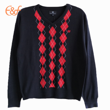 Ren Black Jacquard Diamond Lattice Pattern Argyle Sweater