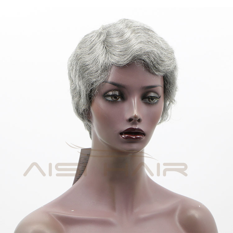 Aisi Hair Wholesale Short Pixie Cut Finger Wave 100% Unprocessed Gray Brazilian Hair For Black Women Human Hair Wigs