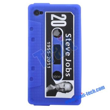 Steve Jobs Soft Silicone Cassette Tape Case Cover For iPhone 4 (Blue)