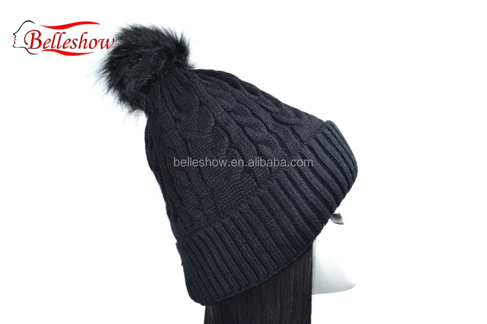 Hot sell long straight wig head Warm wool hat wig black woolen hat long straight hair Winter warm cap hair long straight hair