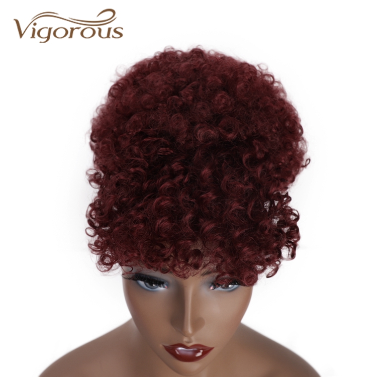 Vigorous Wholesale Cheap Kinky Curly Bang Ponytail Upo Hair Extensions Burgundy Chignon For Black Women Synthetic Afro Hair Bun