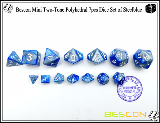 Bescon Mini Ensemble de dés polyédriques à deux tons 7pcs de Steelblue-3 Bescon Mini Two-Tone Polyhedral 7pcs Dice Set of Steelblue-3